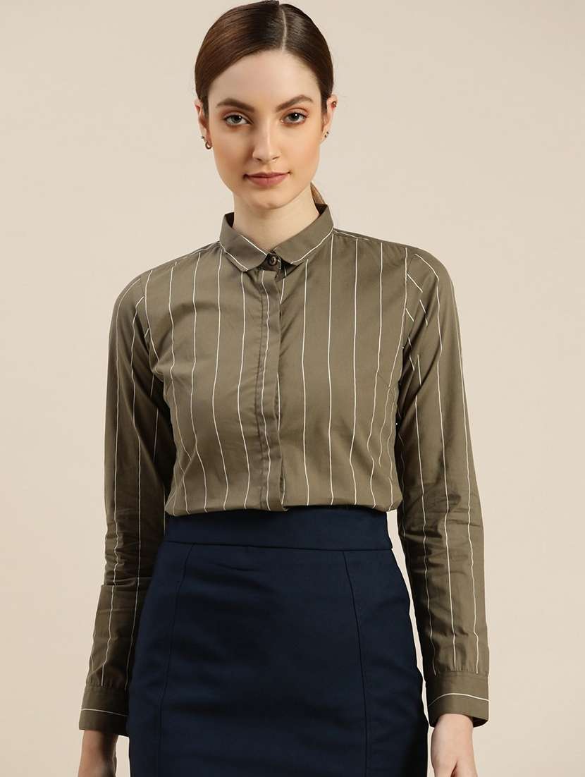 olive cotton regular shirt