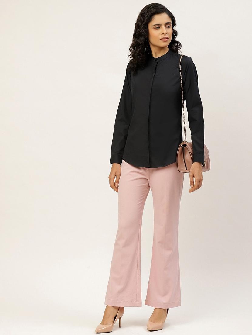 women solid mandarin collared long sleeve shirt - 22038511 - Standard Image - 5
