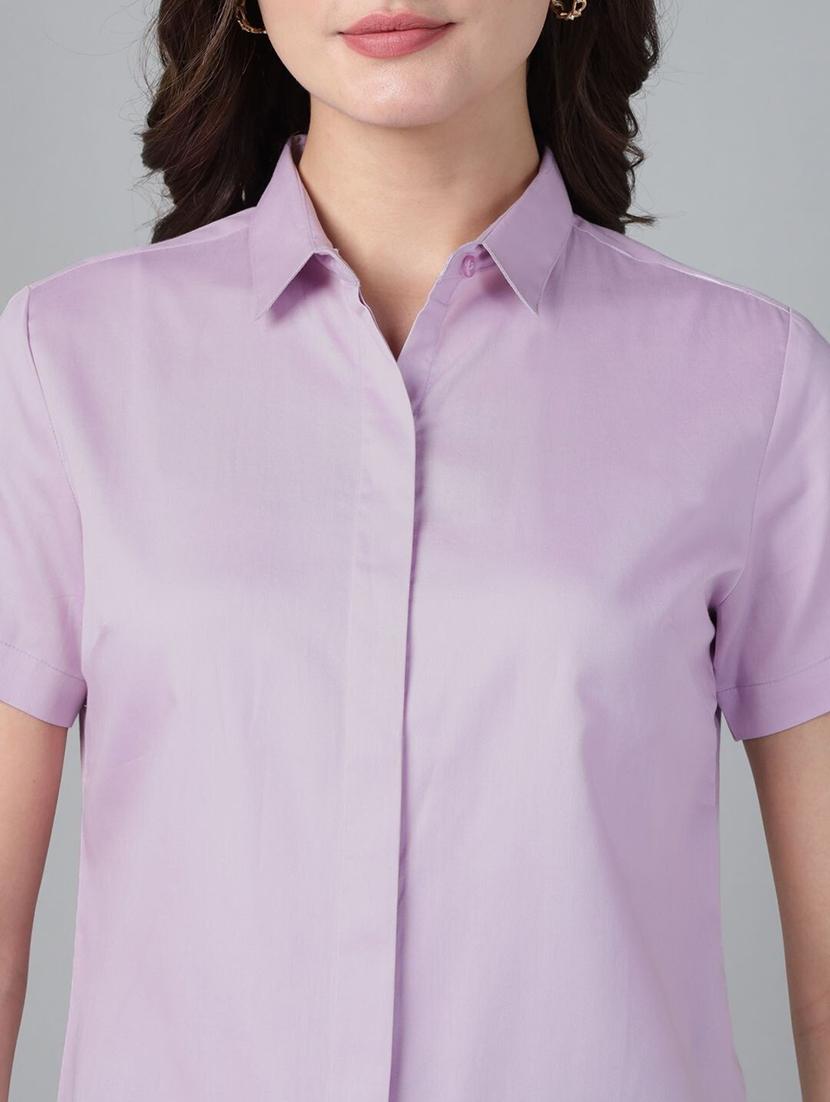 women solid collared short sleeve shirt - 22038513 - Standard Image - 3