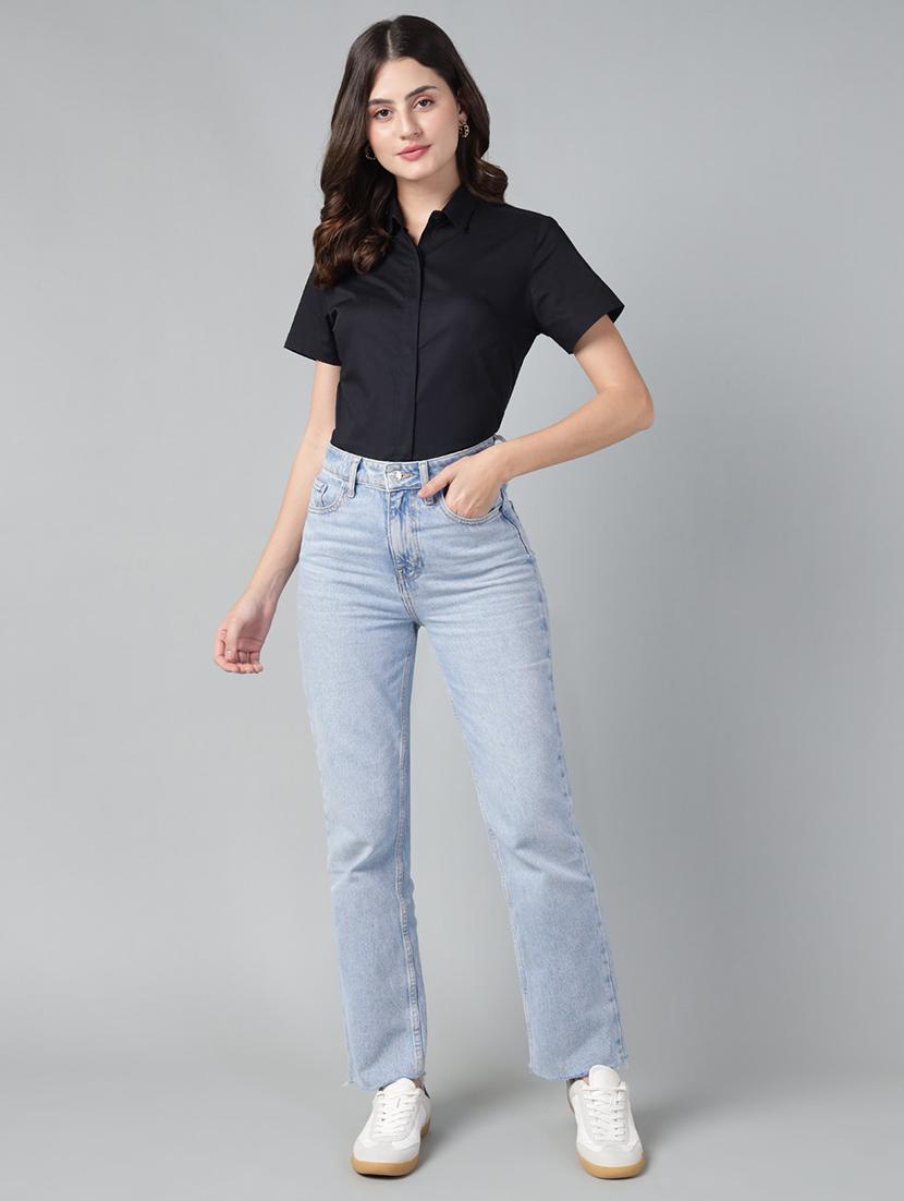 women solid collared short sleeve shirt - 22038515 - Standard Image - 3