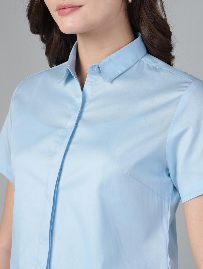 women solid collared long sleeve shirt - 22038518 - Standard Image - 5