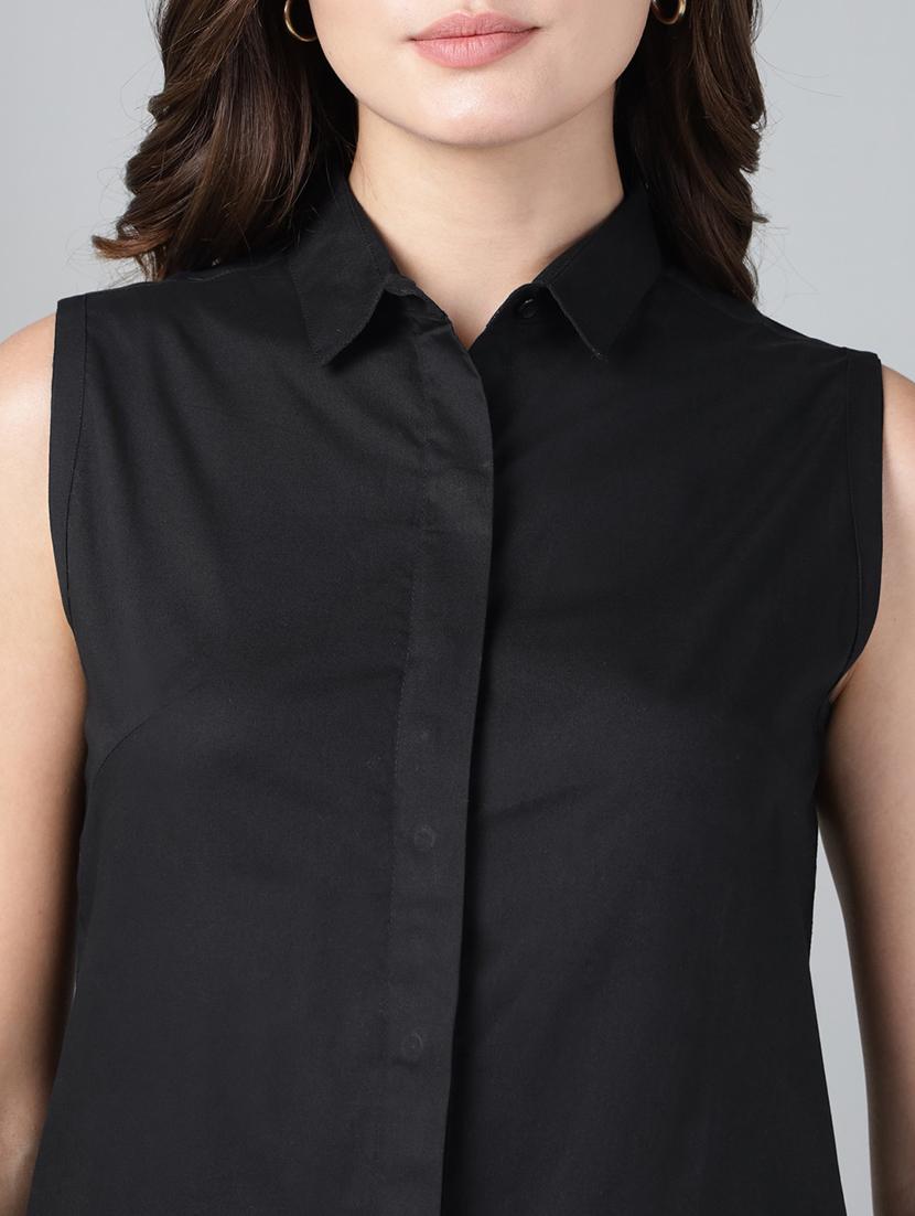 women solid collared sleeveless shirt - 22038522 - Standard Image - 3