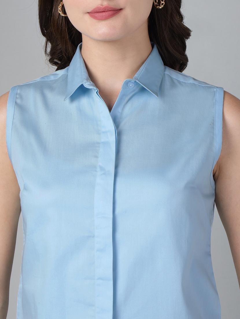 women solid collared sleeveless shirt - 22038524 - Standard Image - 3