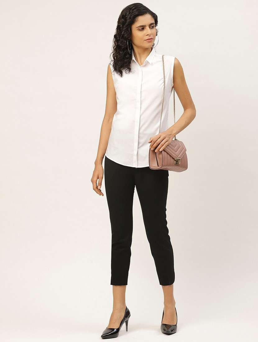 women solid collared sleeveless shirt - 22038526 - Standard Image - 3