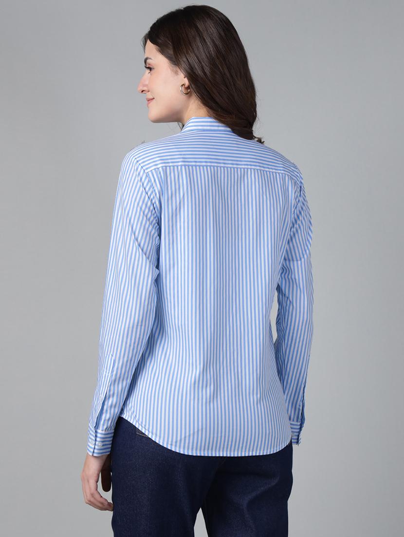 women striped collared long sleeve shirt - 22038531 - Standard Image - 3