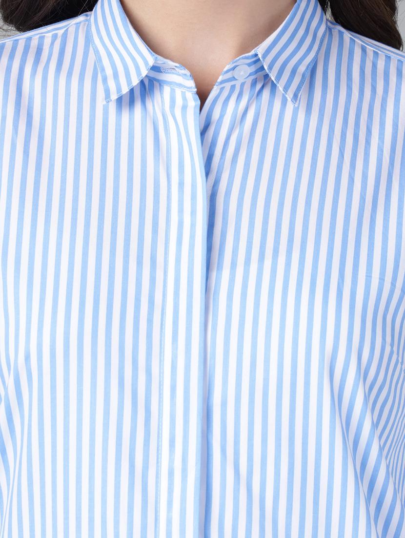 women striped collared long sleeve shirt - 22038531 - Standard Image - 5
