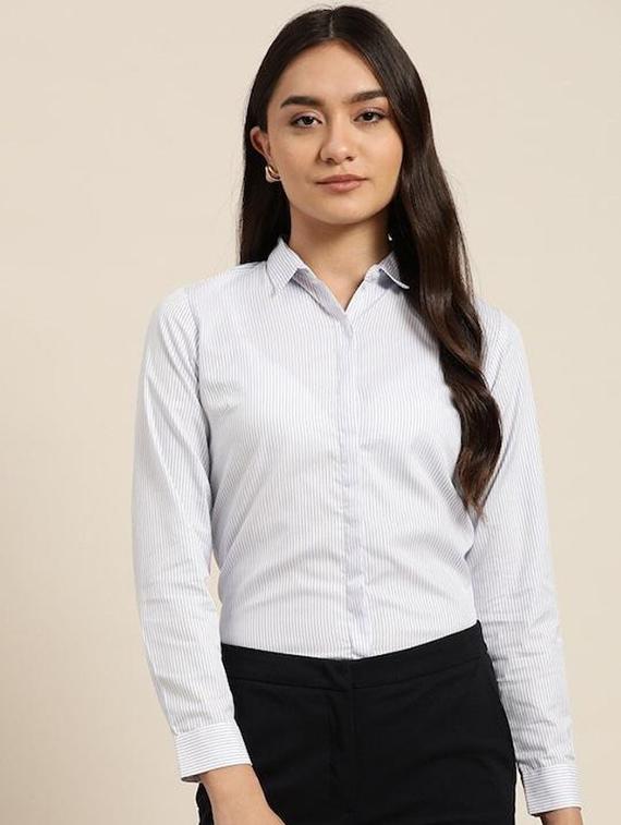 women striped collared long sleeve shirt - 22038536 -  Zoom Image - 0