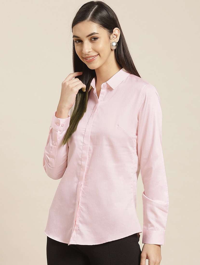 women solid collared long sleeve shirt - 22038537 -  Zoom Image - 0