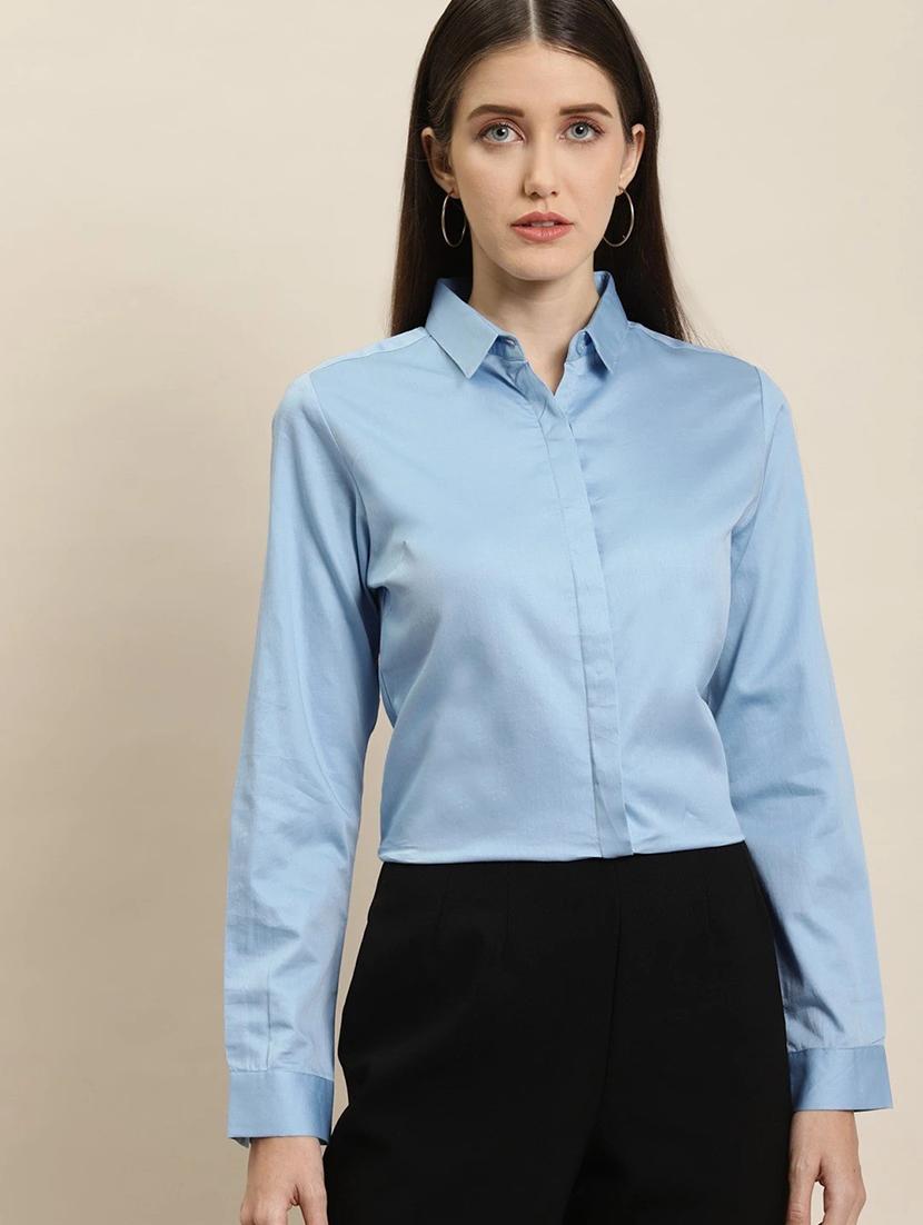 women solid collared long sleeve shirt - 22038538 -  Zoom Image - 0