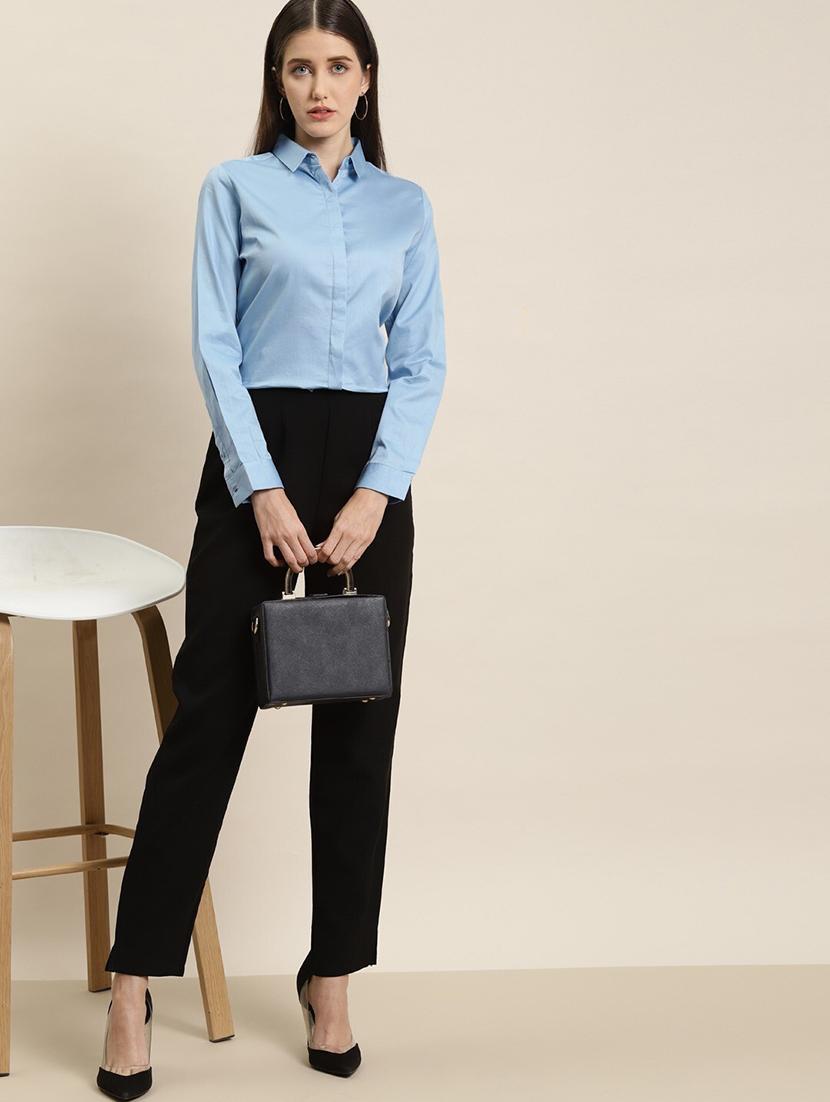 women solid collared long sleeve shirt - 22038538 - Standard Image - 3