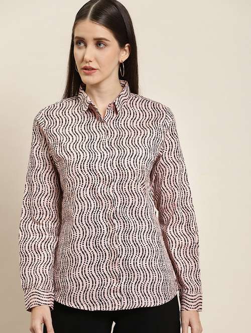 women printed collared long sleeve shirt - 22038539 -  Standard Image - 0