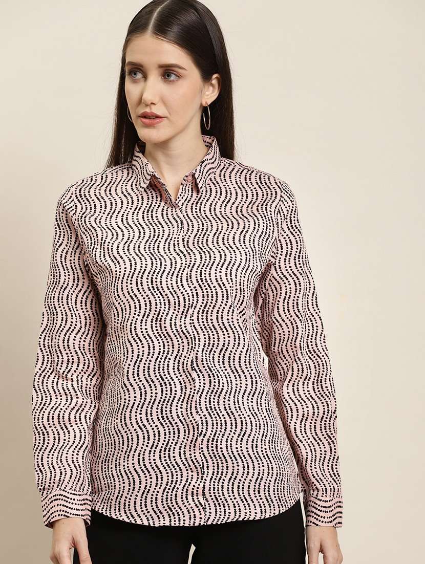 women printed collared long sleeve shirt - 22038539 -  Zoom Image - 0