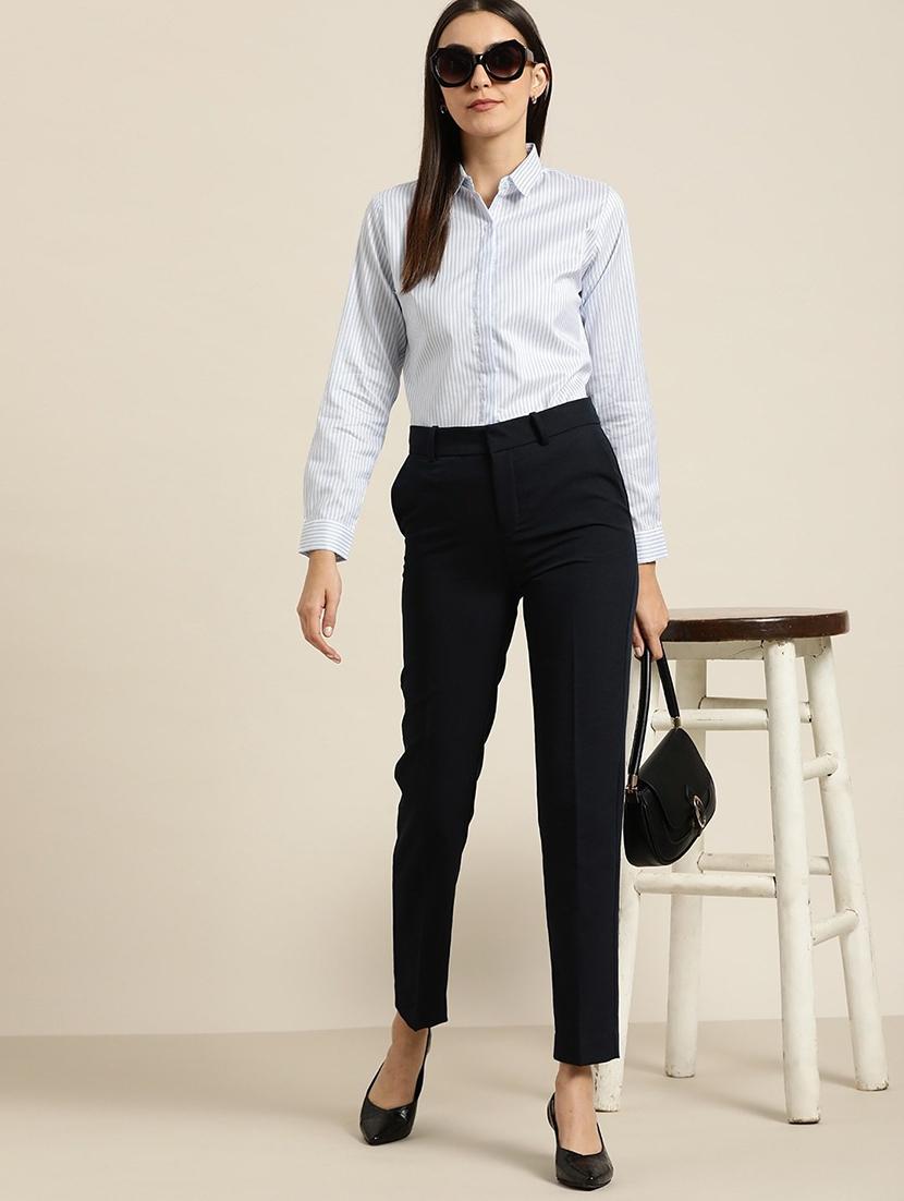 women striped collared long sleeve shirt - 22038544 - Standard Image - 3