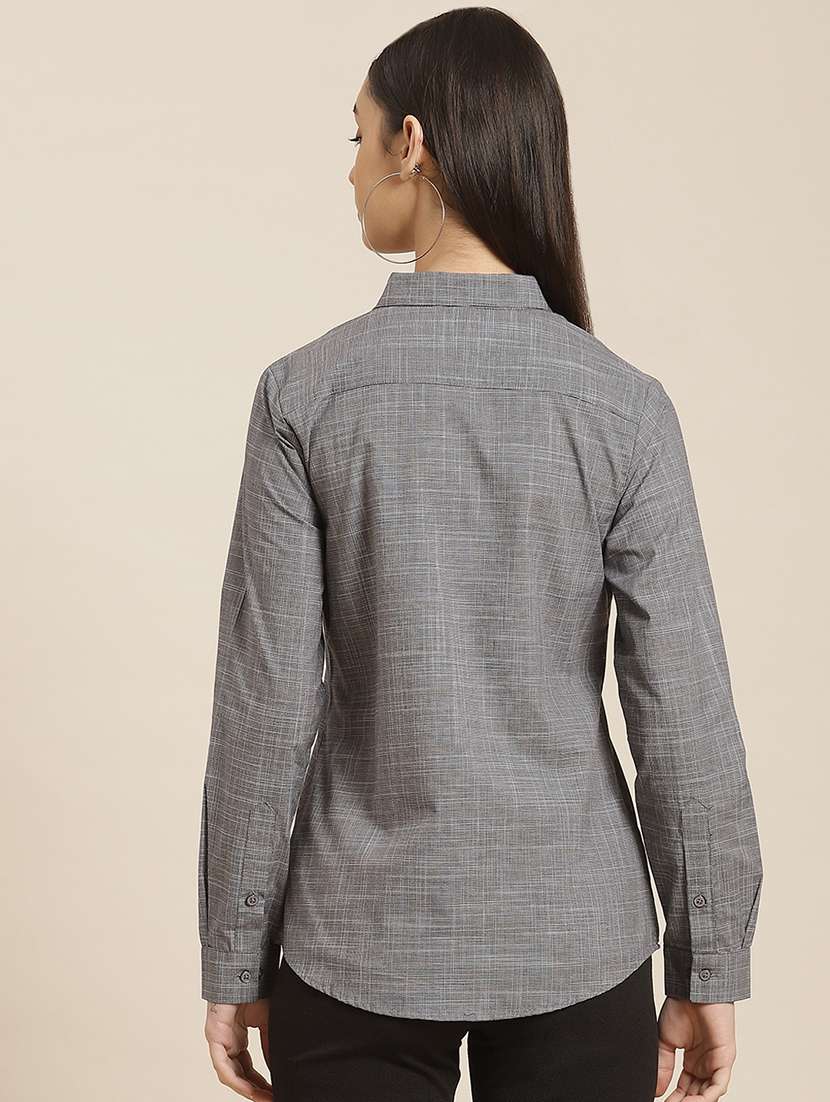 women solid collared long sleeve shirt - 22038545 - Standard Image - 3