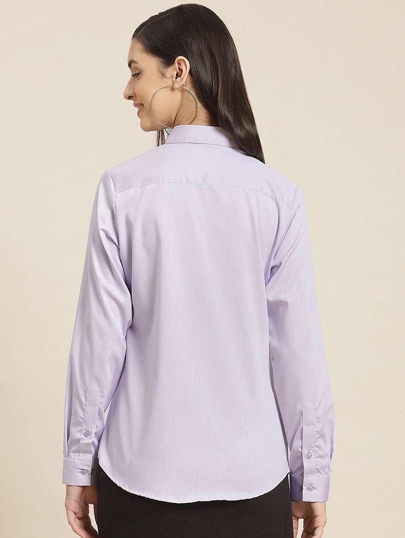 women solid collared long sleeve shirt - 22038546 -  Standard Image - 3