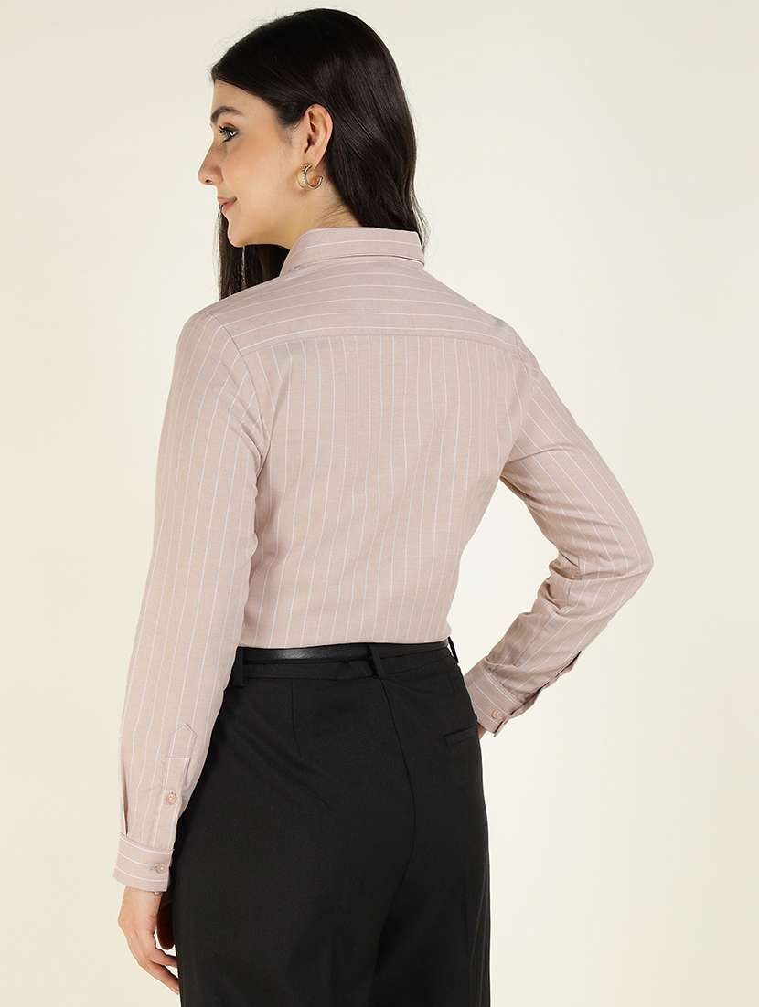 women striped collared long sleeve shirt - 22038549 -  Standard Image - 3