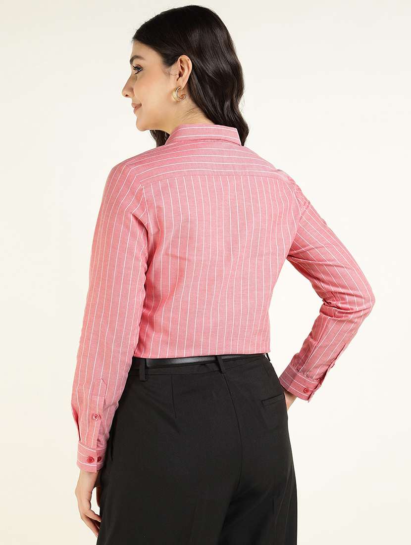 women striped collared long sleeve shirt - 22038550 -  Standard Image - 3