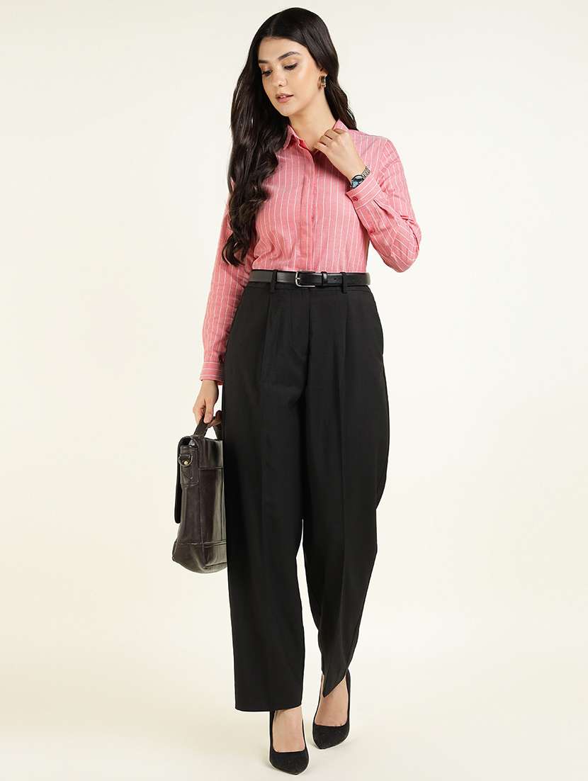 women striped collared long sleeve shirt - 22038550 -  Standard Image - 5