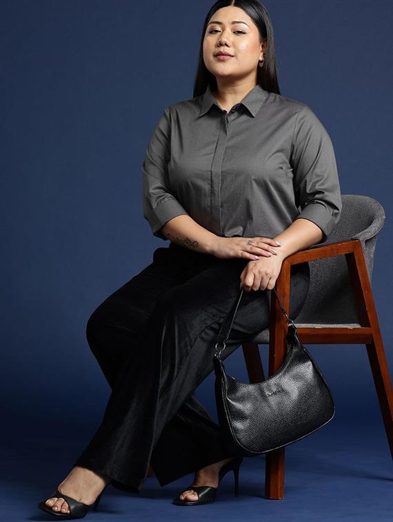 women plus size solid collared long sleeve shirt - 22038551 - Standard Image - 3
