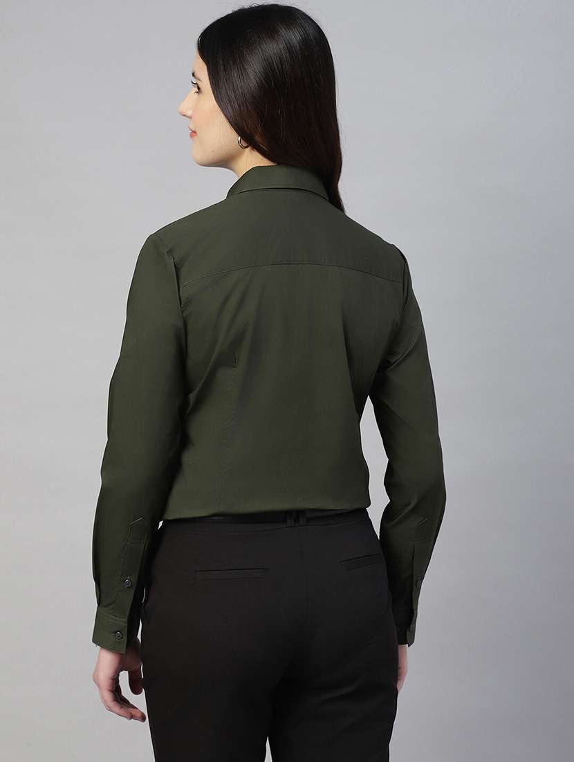 women solid collared long sleeve shirt - 22038560 -  Standard Image - 3