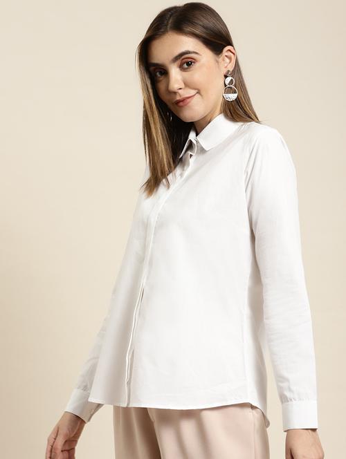 women solid collared long sleeve shirt - 22038562 -  Standard Image - 0