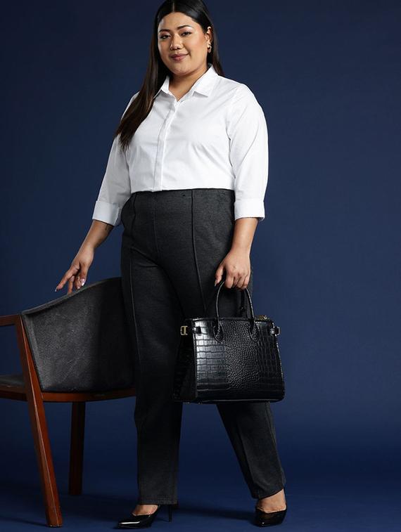 women plus size solid collared long sleeve shirt - 22038563 - Standard Image - 3