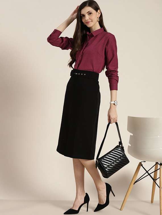 women solid collared long sleeve shirt - 22038567 -  Standard Image - 3