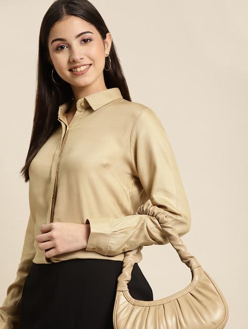 women solid collared long sleeve shirt - 22038570 -  Standard Image - 0