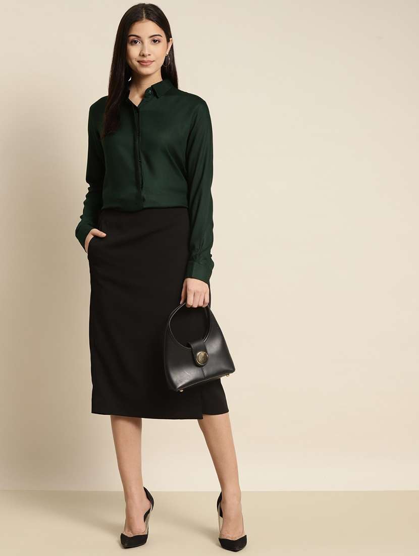 women solid collared long sleeve shirt - 22038571 -  Standard Image - 3