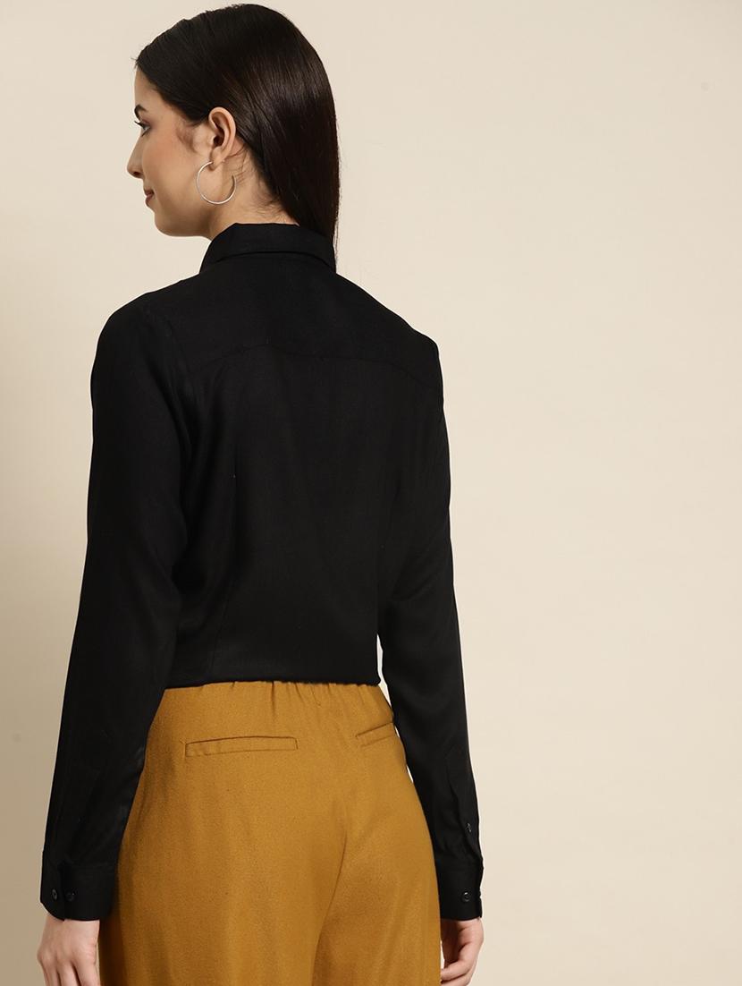 women solid collared long sleeve shirt - 22038572 - Standard Image - 3