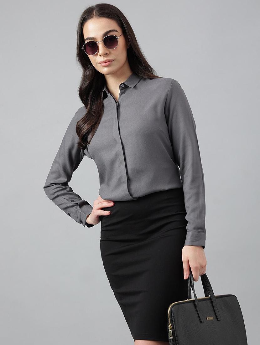 women solid collared long sleeve shirt - 22038574 - Zoom Image - 0