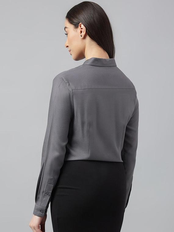 women solid collared long sleeve shirt - 22038574 - Standard Image - 3