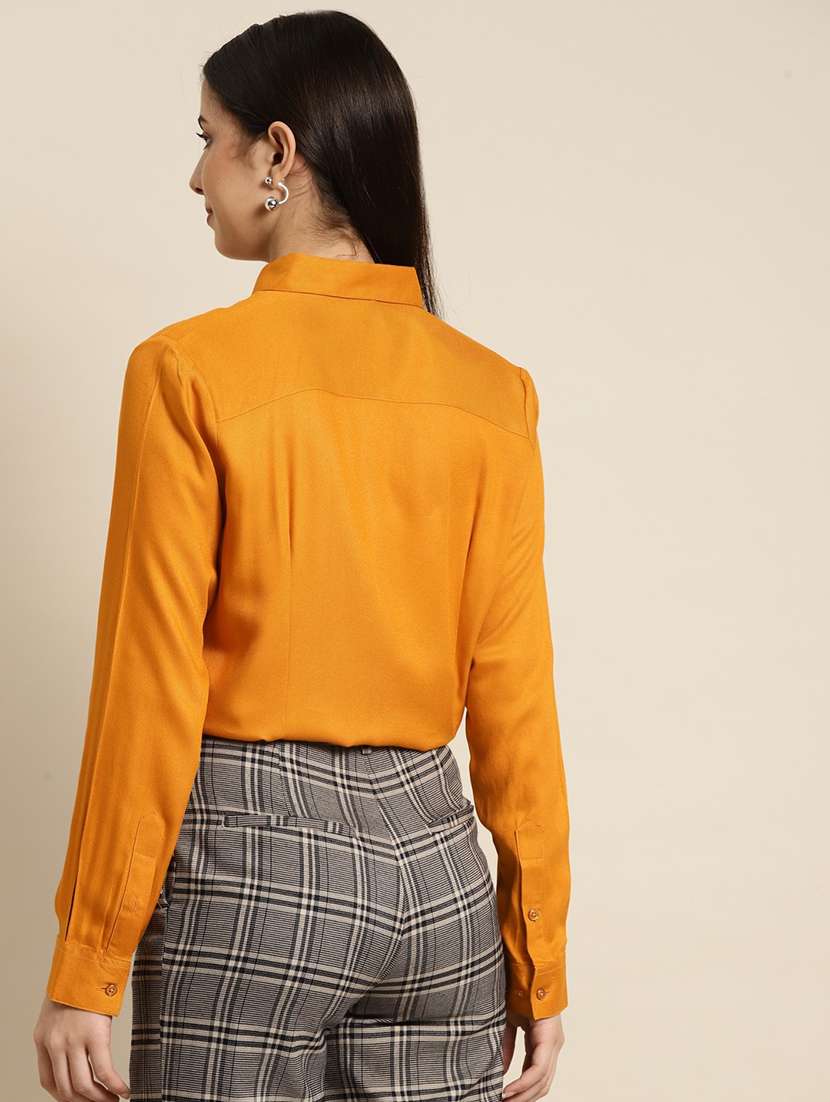 women solid collared long sleeve shirt - 22038576 -  Standard Image - 3