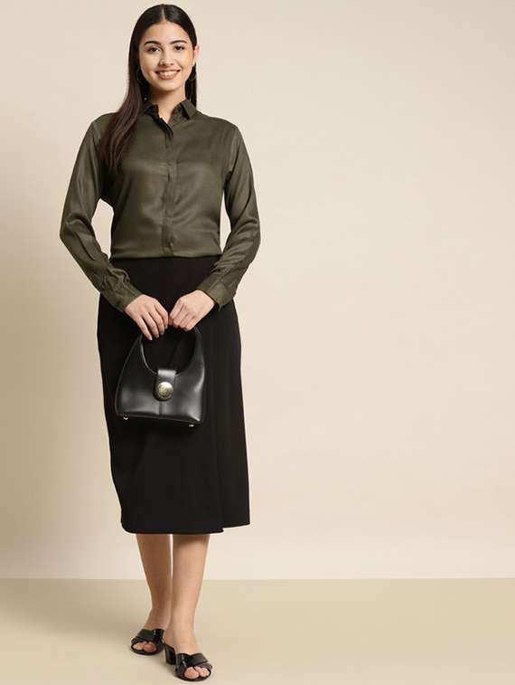 women solid collared long sleeve shirt - 22038577 -  Standard Image - 3