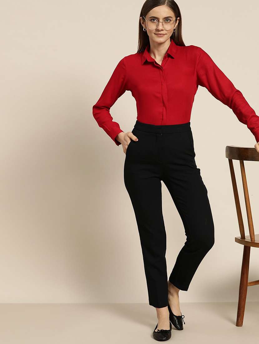women solid collared long sleeve shirt - 22038578 -  Standard Image - 5