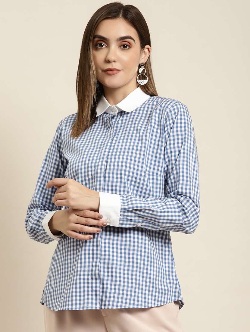 women checkered collared long sleeve regular fit shirt