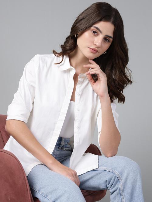 women solid collared long sleeve shirt - 22038583 - Standard Image - 0