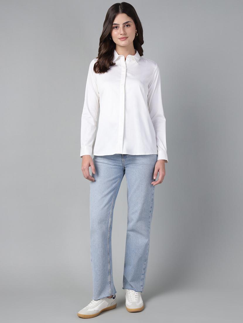 women solid collared long sleeve shirt - 22038583 - Standard Image - 5