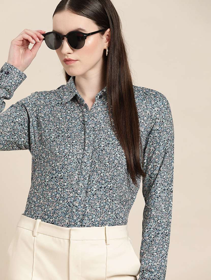 women printed collared long sleeves shirt - 22038585 -  Zoom Image - 0