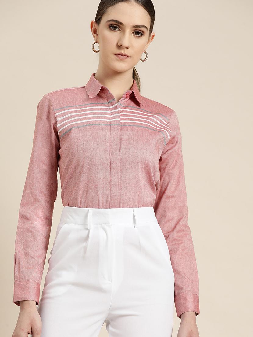 women striped collared long sleeve shirt - 22038588 -  Zoom Image - 0