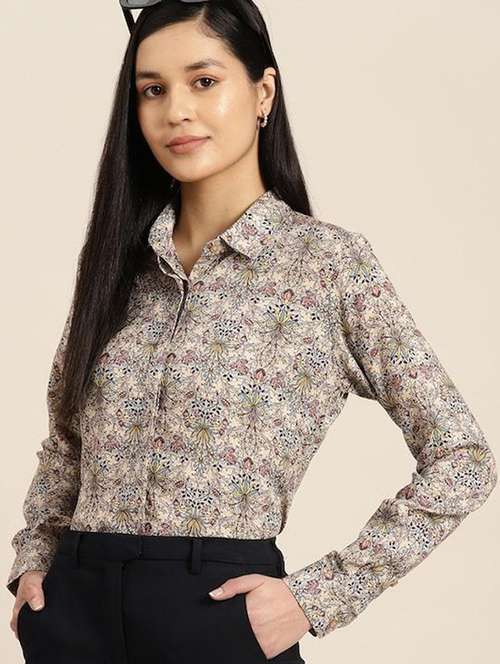 women printed collared long sleeves regular shirt - 22038591 - Standard Image - 0