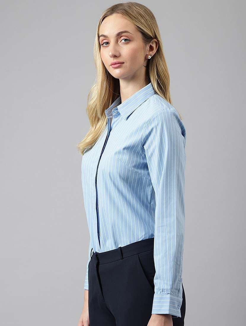women solid collared long sleeve shirt - 22038600 -  Standard Image - 3