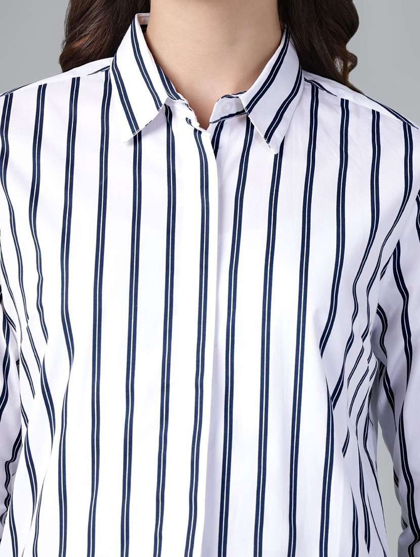 women striped collared long sleeves regular shirt - 22038602 -  Standard Image - 3