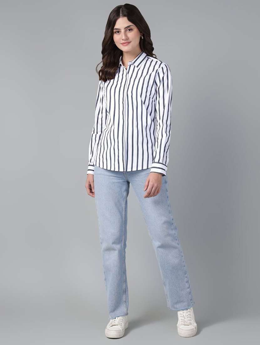 women striped collared long sleeves regular shirt - 22038602 -  Standard Image - 5