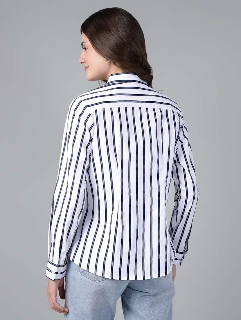 women striped collared long sleeve shirt - 22038603 -  Standard Image - 3