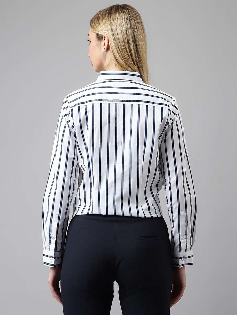 women striped collared long sleeves regular shirt - 22038604 -  Standard Image - 3