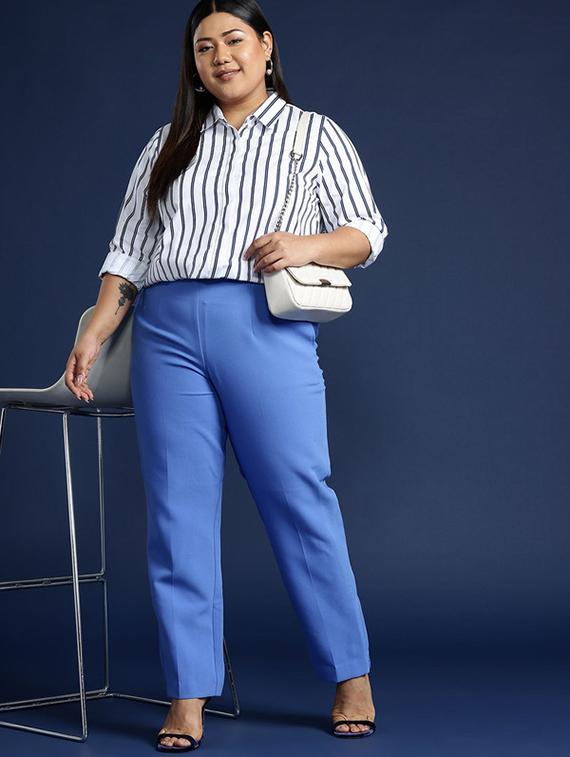 women striped collared long sleeves regular shirt - 22038605 - Standard Image - 3