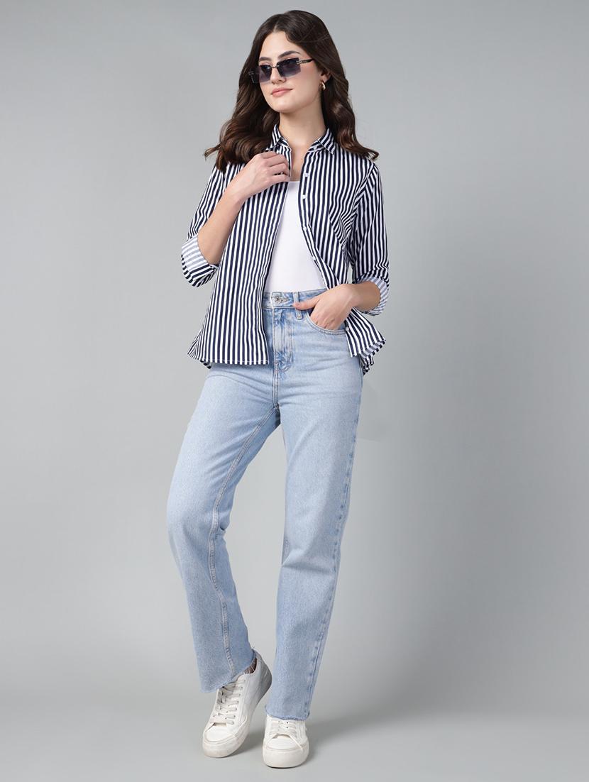 women striped collared long sleeve shirt - 22038606 - Standard Image - 5