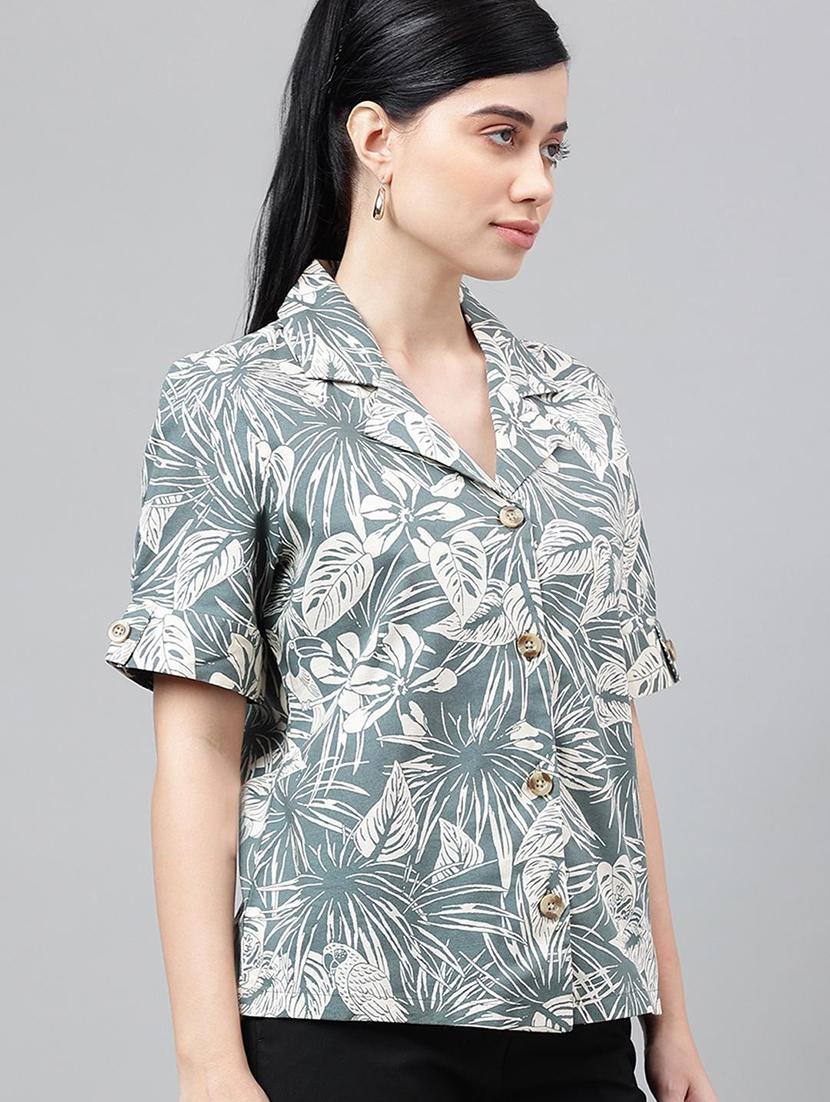women printed lapel collar short sleeve shirt - 22038618 - Standard Image - 3