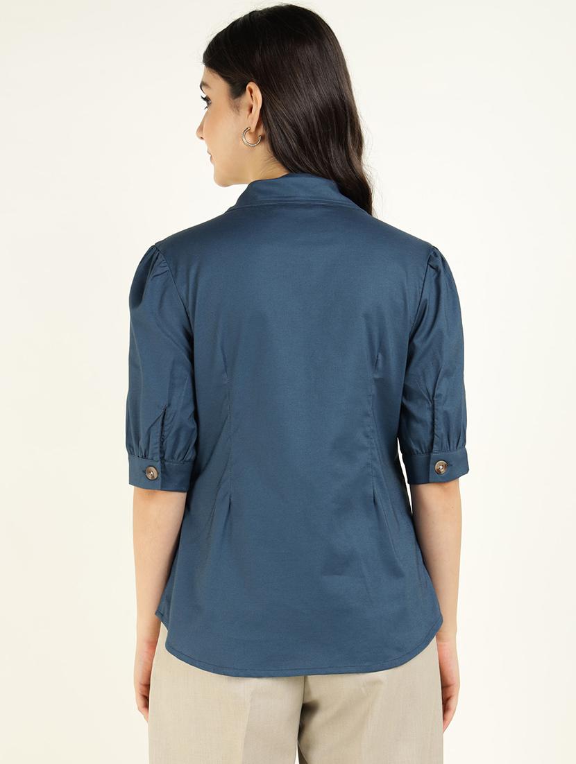 women solid lapel collar regular fit shirt - 22038622 - Standard Image - 3